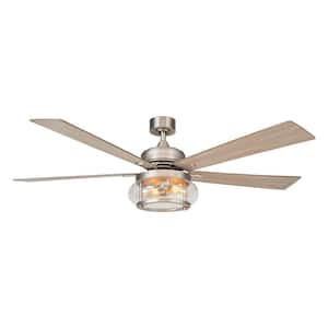 60 in. Farmhouse 5-Blade Satin Nickel Ceiling Fan with Remote Control and Light Kit