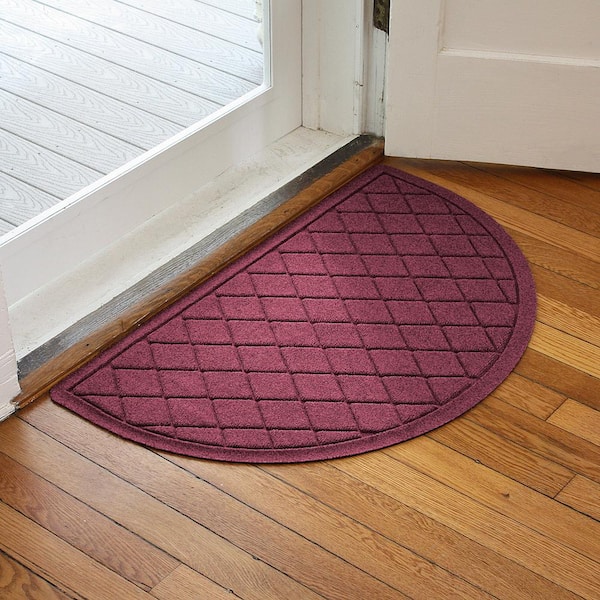 Waterhog Argyle 24 in. x 39 in. Indoor Outdoor PET Polyester Half Round Doormat Bordeaux