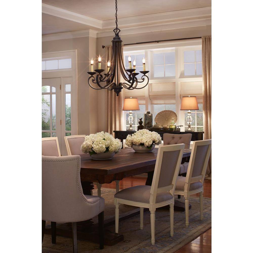 Black Iron 6-Light Candelabra Chandelier with Adjustable Chain