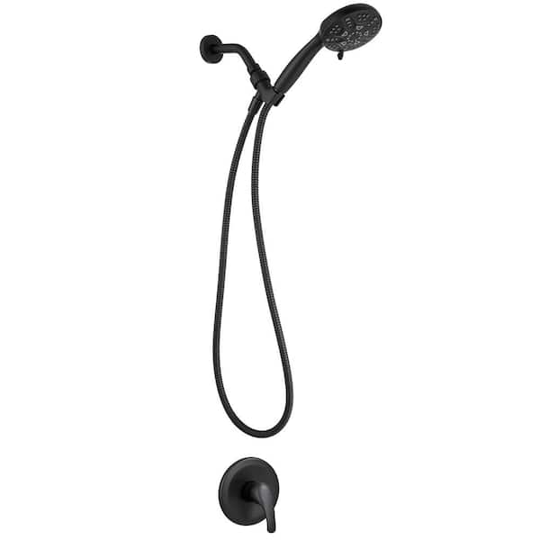 HOMEMYSTIQUE Single Handle 6-Spray Round Shower Faucet 2.5 Gpm with Detachable Handheld Shower in Matte Black (Valve Included)