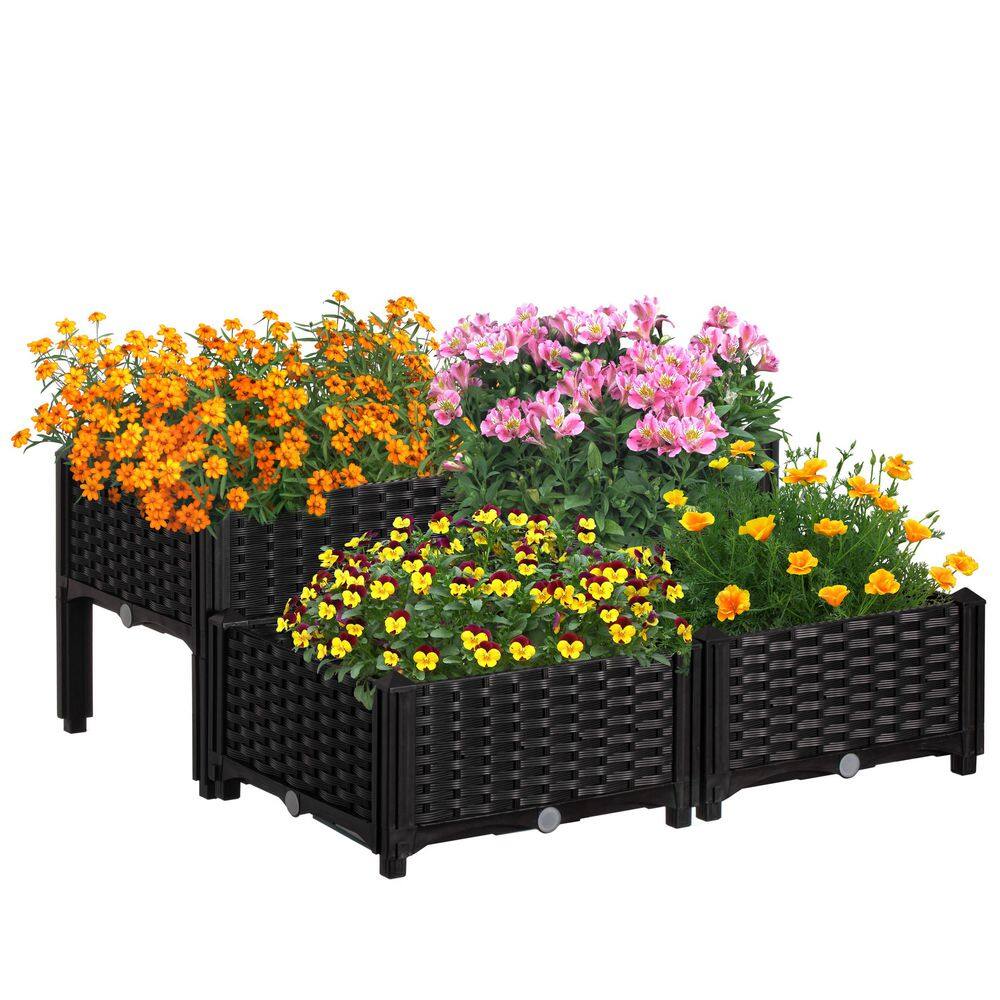 16" Brown Rattan Raised Garden Bed Planter
