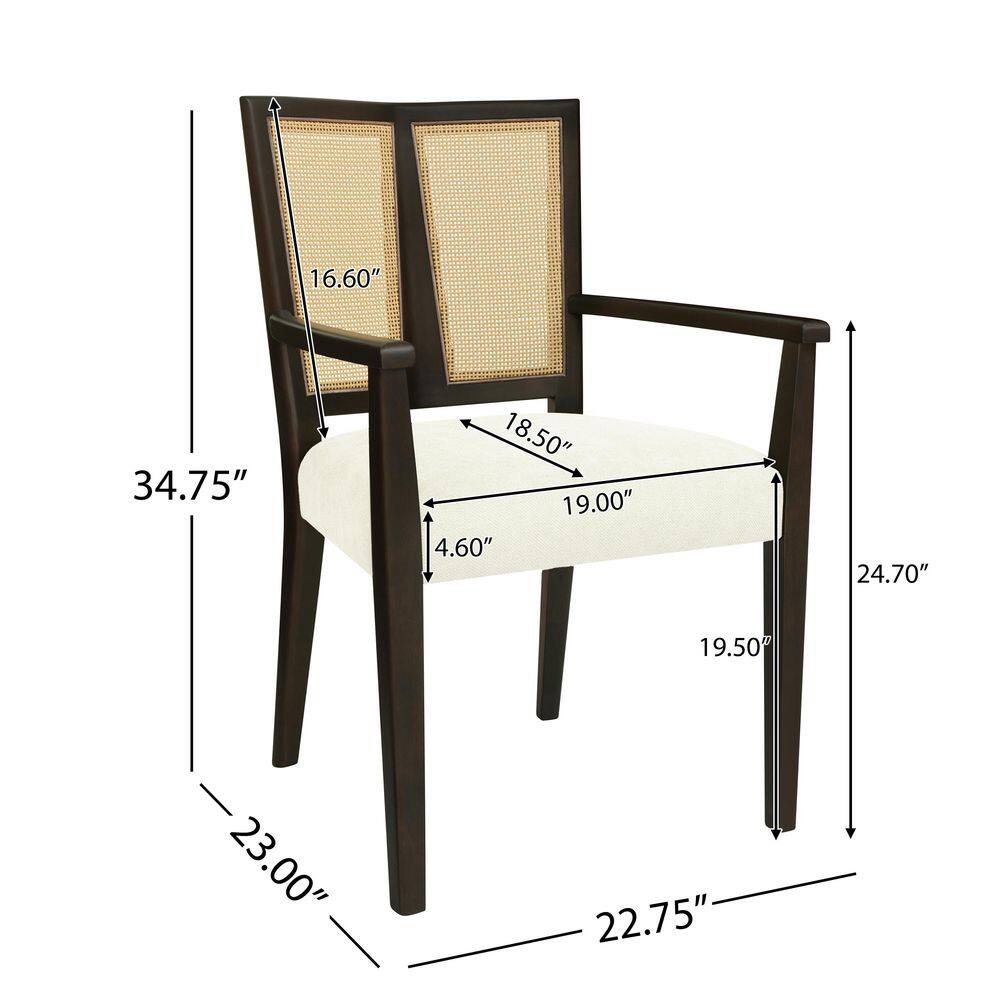 Dark Brown and Beige Rubberwood Arm Chairs with Cane Webbing