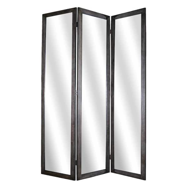 Unbranded MIRRIOR 5.5 ft. Distressed Black 3-Panel Room Divider