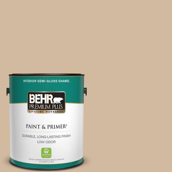 BEHR PREMIUM PLUS 1 gal. #S280-3 Practical Tan Semi-Gloss Enamel Low Odor Interior Paint & Primer