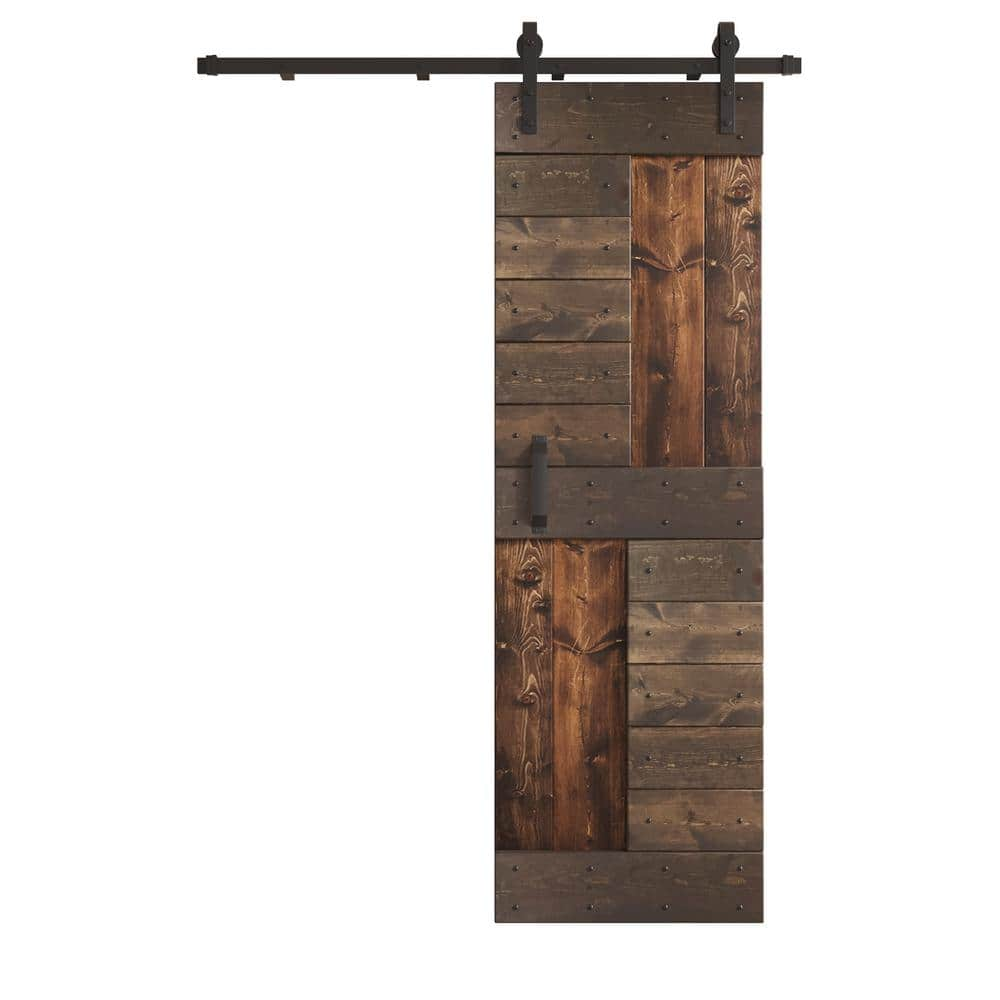 COAST SEQUOIA INC S Series 24 in. x 84 in. Kona Coffee/Smoky Gray Knotty Pine Wood Sliding Barn Door with Hardware Kit