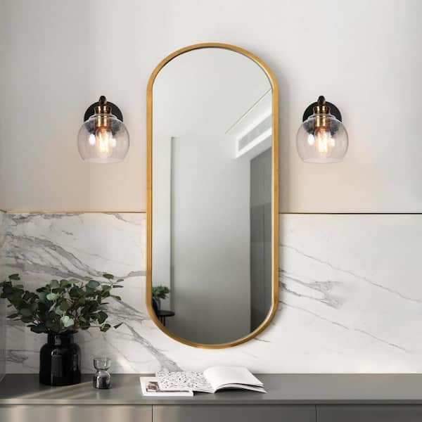 1-Light Indoor Classic Black Wall Sconce, Globe Seeded Glass Modern Bathroom Vanity Light, Farmhouse Brass Bath Lighting