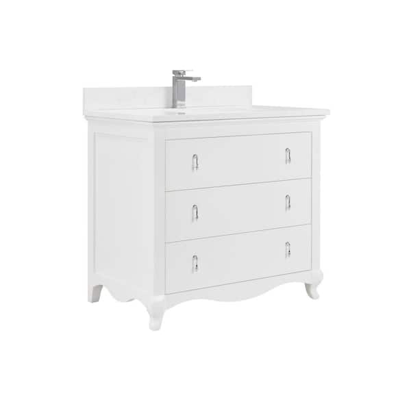 WS2512-36-W 36 in. Single Sink Vanity White Bath Vanity with White 1 in. Artificial Stone Top