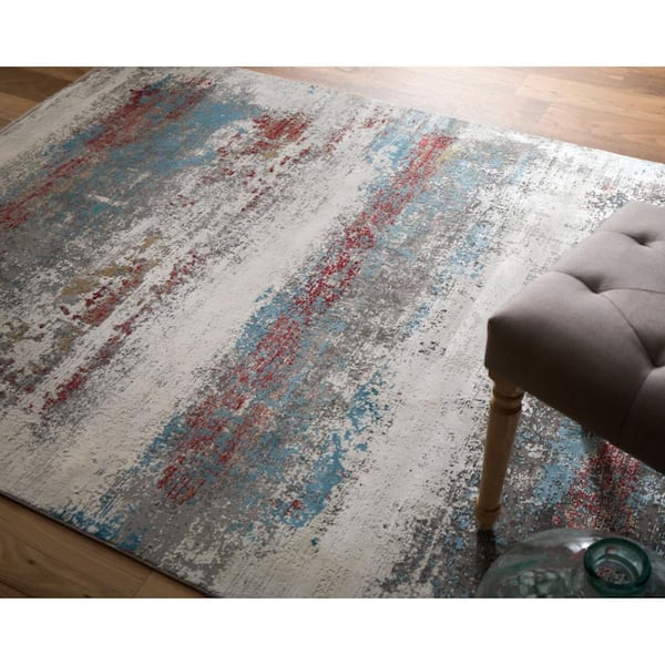 Gray, Blue, Red 12 ft. x 15 ft. Abstract Area Rug