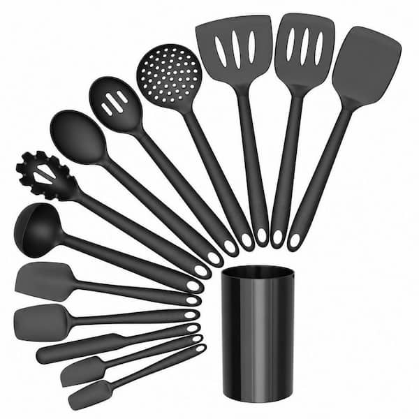 14-Pack Black Silicone Kitchen Cooking Spatulas Utensils Set with Holder, Heat-Resistant, Food-Grade Kitchen Tools