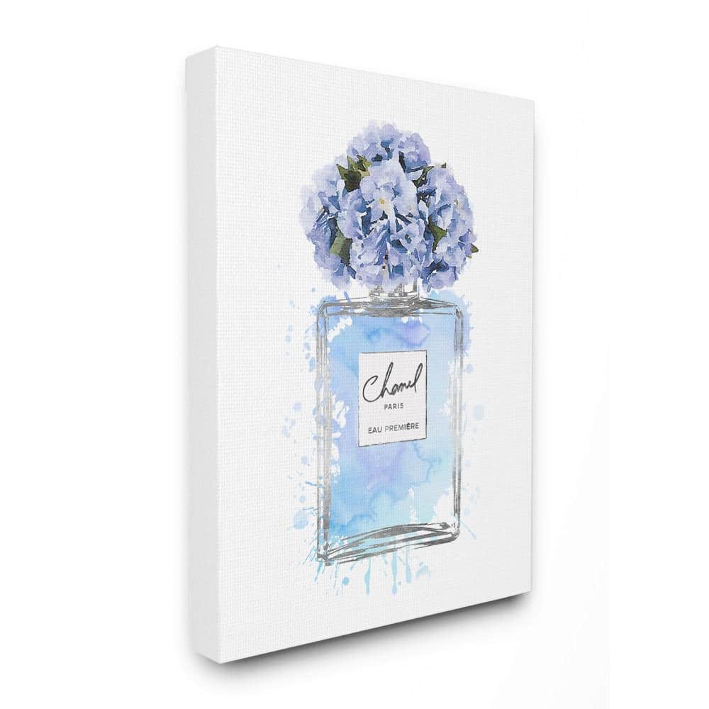 Blue Flowers Perfume Bottle Watercolor Canvas Wall Art, 30x40