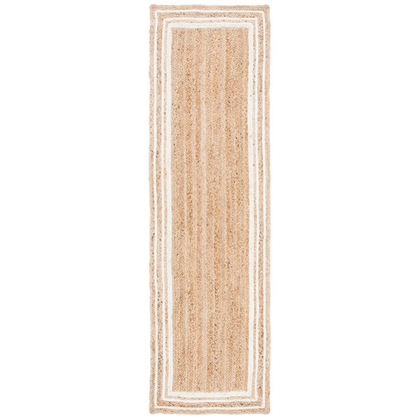 Natural Fiber 2 ft. x 8 ft. Natural/Ivory Border Woven Runner Rug