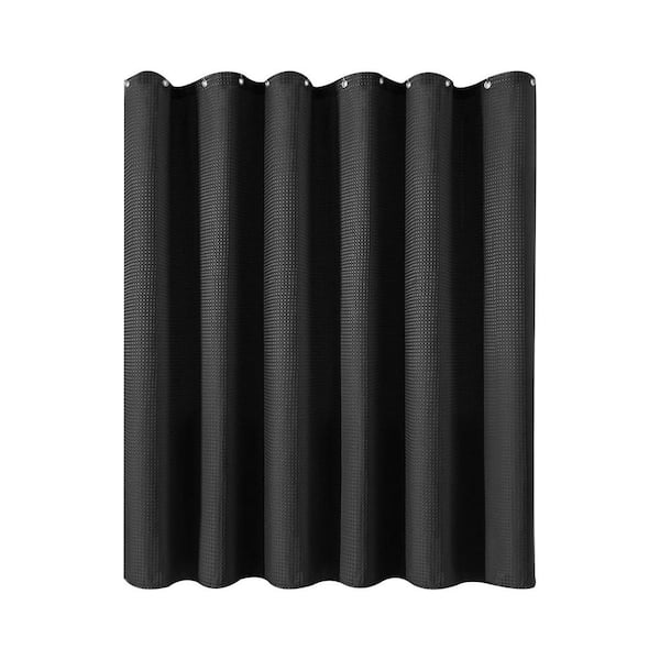 Unbranded 72 x 72 Heavy Duty Waffle Woven Shower Curtain Weighted Fabric Luxury Bath Curtain with 12-Hooks in Black