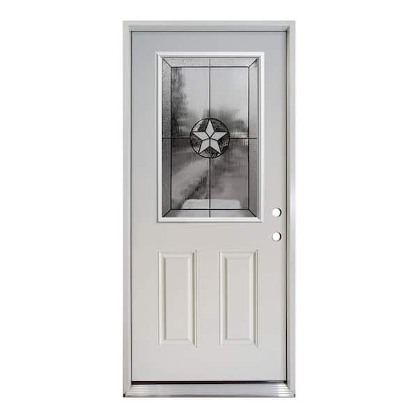 Steves & Sons 36 in. x 80 in. Patriot White Left-Hand Inswing Half Lite Decorative Primed Fiberglass Prehung Front Door