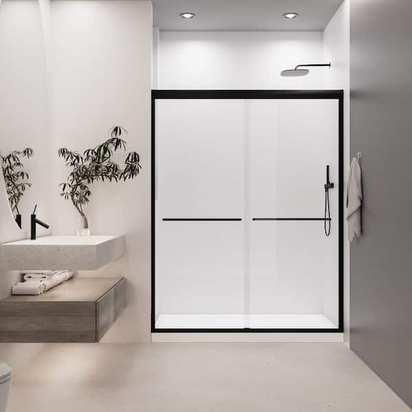 NANAWO 48 in. W x 72 in. H Double Sliding Framed Shower Door in Matte Black with 1/4 in. Crystal Clear Glass