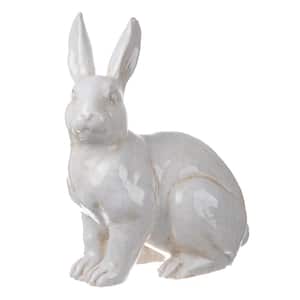 Distressed White Hector Gazing Long Eared Rabbit Statuette