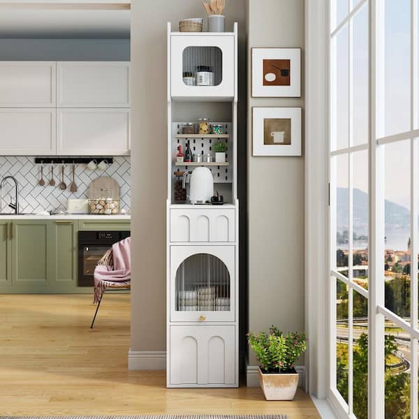Kacey White Wood 70.9 in. Sideboard Storage Cabinet with 2 Stylish and Multi-Functional Glass Doors and 2 Drawers