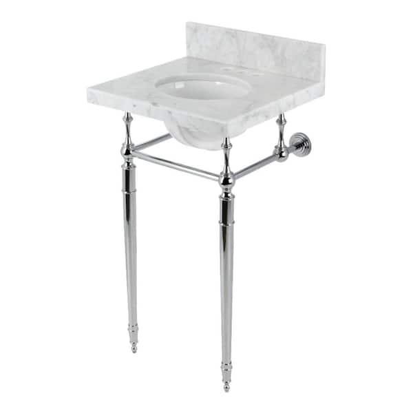 Kingston Brass Fauceture 19 in. Marble Console Sink Set with Brass Legs in Marble White/Polished Chrome