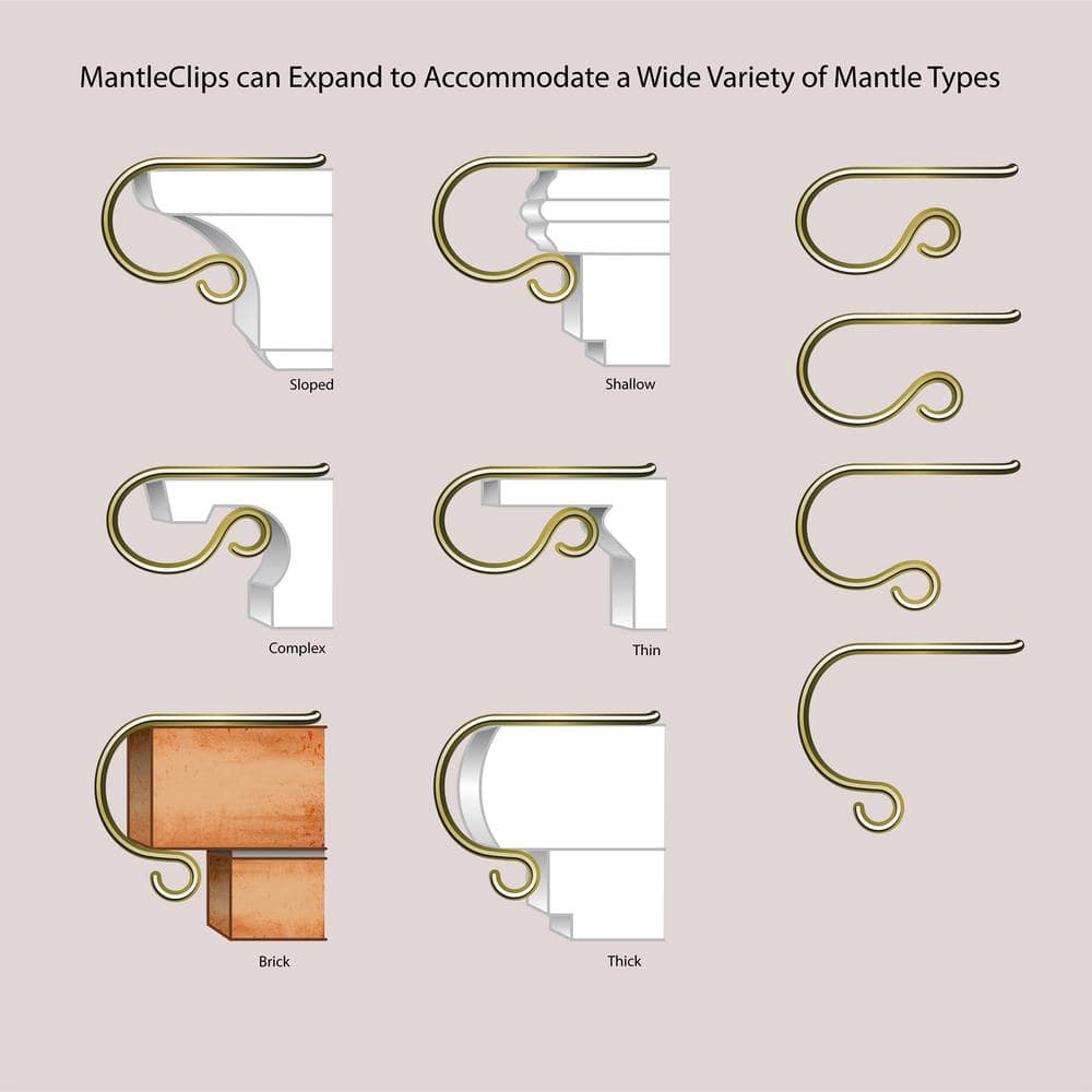 Gold Glitter Adjustable Metal Mantle Clip Stocking Holders