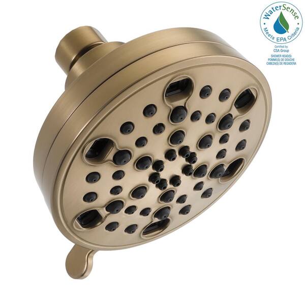 Delta 5-Spray Patterns 1.50 GPM 4.19 in. Wall Mount Fixed Shower Head with H2Okinetic in Champagne Bronze