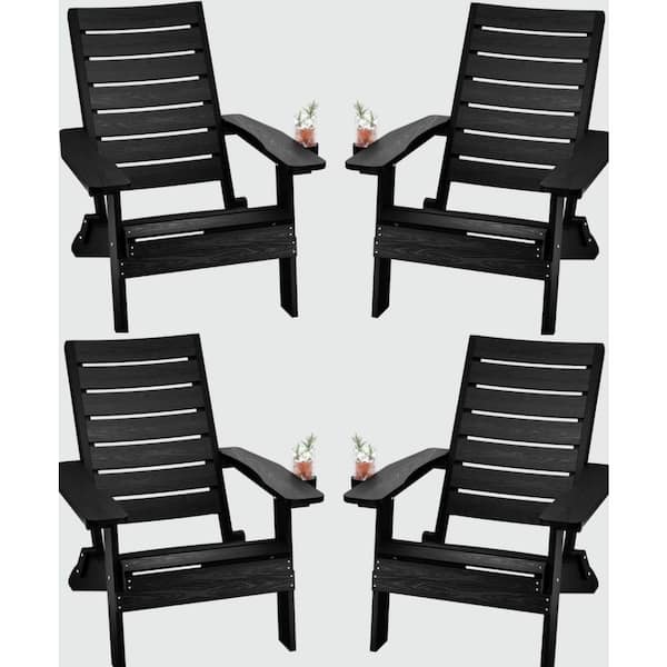 Mximu All-Weather HIPS Black Folding Plastic Patio Adirondack Chair for Outdoor (Set of 4)