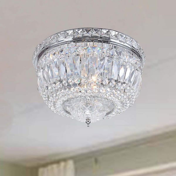 Jojospring Ashley 12 in. W Chrome Crystal Basket Flush Mount