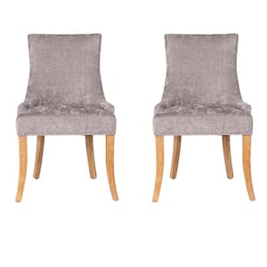 Laronda Light Grey Fabric Upholstered High Back Solid Wood Legs Nailhead Side Dining Chairs (Set of 2)