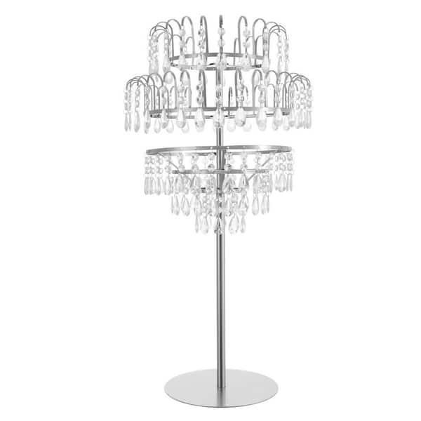 Silver 15.75 in. Iron Acrylic Decor Round Floor/Tabletop Wedding Flower Decorative Stand Birthday Party Centerpieces