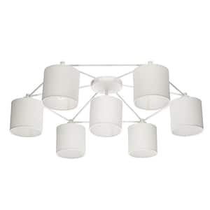 Staiti 33.07 in. W x 9.5 in. H 7-Light White Semi-Flush Mount with Fabric Cylinder Shades