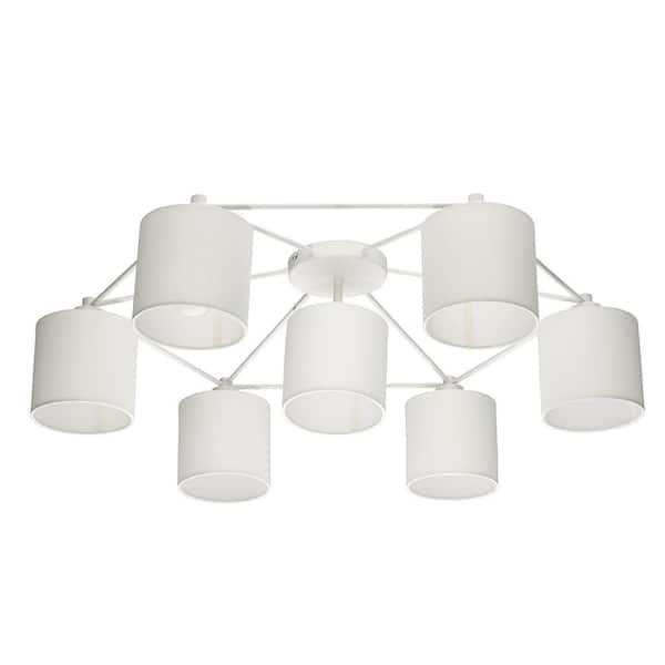 Eglo Staiti 33.07 in. W x 9.5 in. H 7-Light White Semi-Flush Mount with Fabric Cylinder Shades