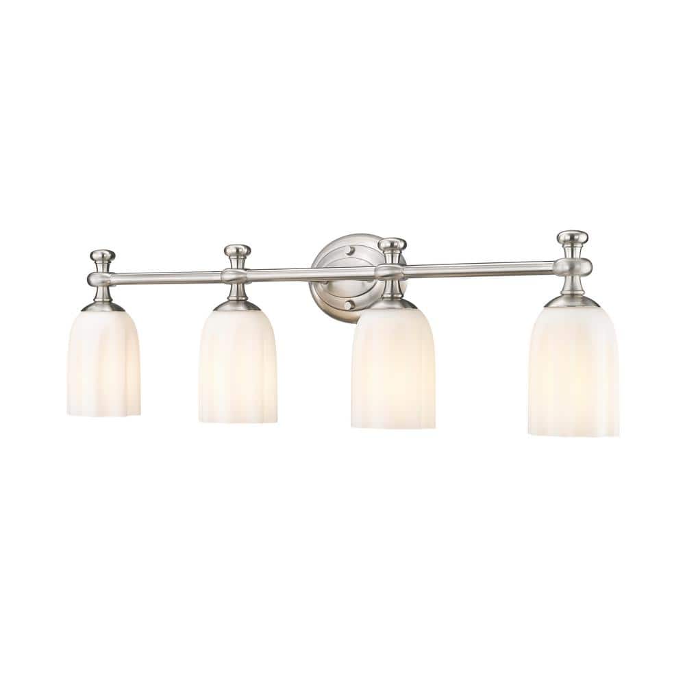 Orion 31.25 in. 4-Light Brushed Nickel Vanity-Light with Opal Etched Glass 