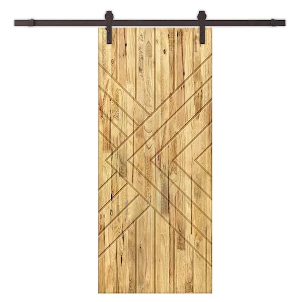 CALHOME 30 in. x 80 in. Weather Oak Stained Pine Wood Modern Interior Sliding Barn Door with Hardware Kit