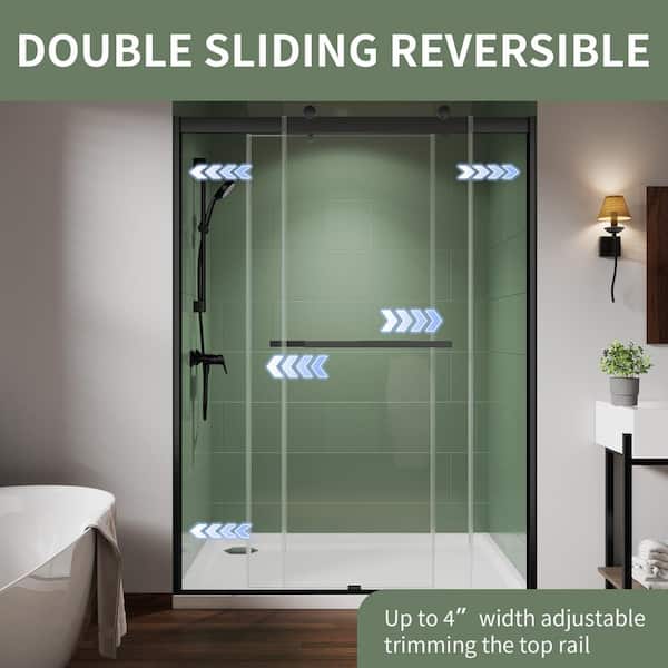 50 in. W 54 in. W x 74 in. H Sliding Semi-Frameless Shower Door in Matte Black with 5/16 in. (8 mm) Clear Glass