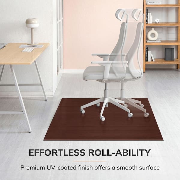 Plush Dark Brown Mahogany 47 in. x 60 in. Bamboo Tri-Fold Office Chair Mat without Lip