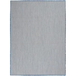 Courtyard Ivory Blue 5 ft. x 7 ft. Geometric Contemporary Indoor/Outdoor Patio Area Rug