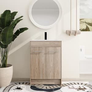 23.8 in. W x 18.1 in. D x 33.8 in. H Light Brown Freestanding Bath Vanity with White Resin Vanity Top