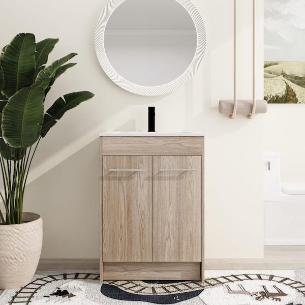 ARTCHIRLY 23.8 in. W x 18.1 in. D x 33.8 in. H Light Brown Freestanding Bath Vanity with White Resin Vanity Top