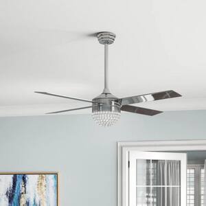48 in. Indoor Chrome Crystal Ceiling Fan with Light Kit and Remote Control