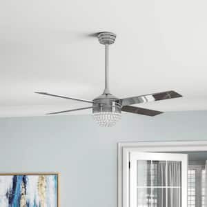 48 in. Indoor Chrome Chandelier Ceiling fan with Crystal Light Kit and Remote Control Included