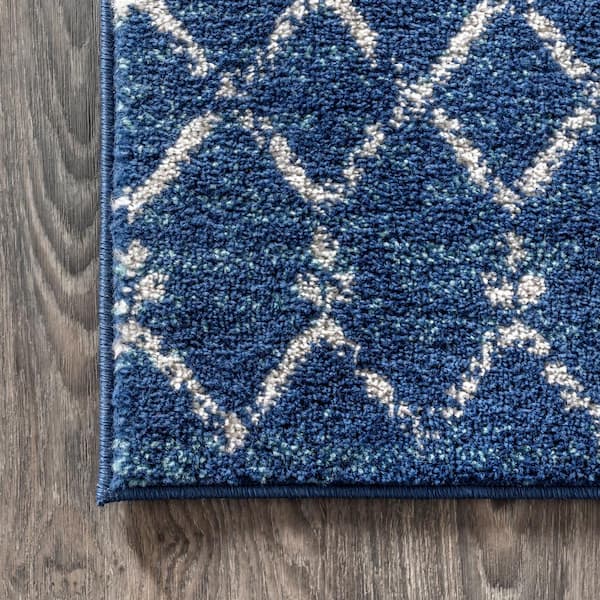 JONATHAN Y Moroccan Hype Boho Vintage Diamond Blue/White 5 ft. x 8