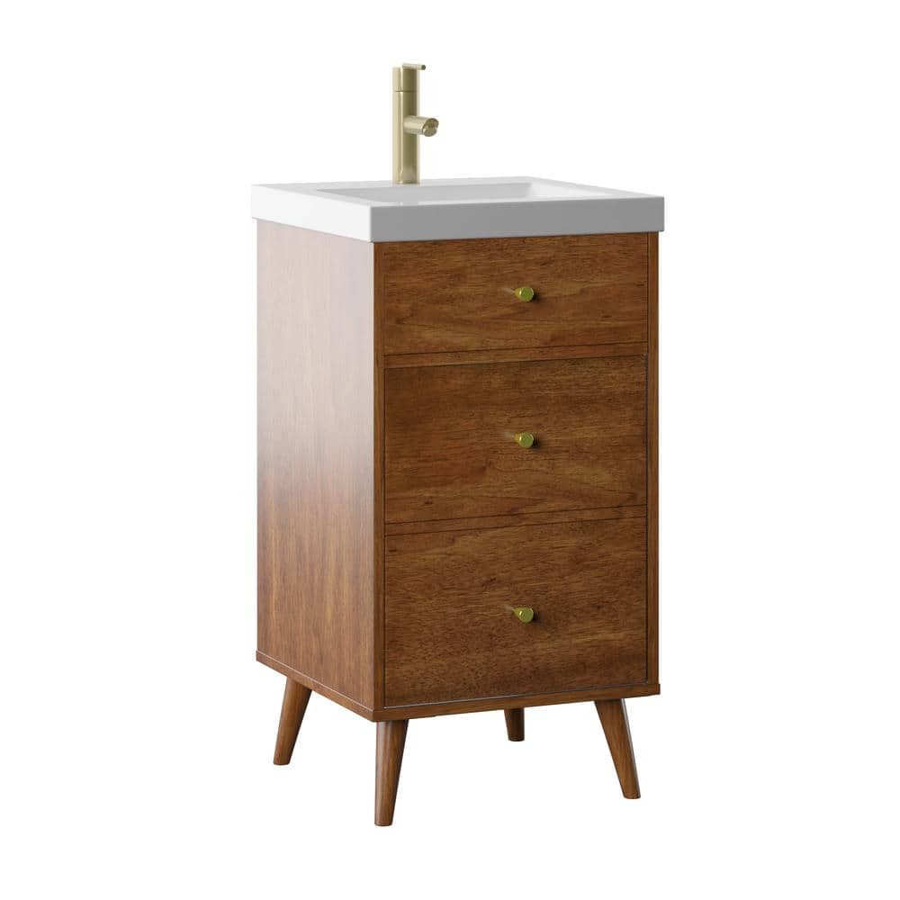 North Brown 18" Freestanding Single Sink Bathroom Vanity with Brass Hardware