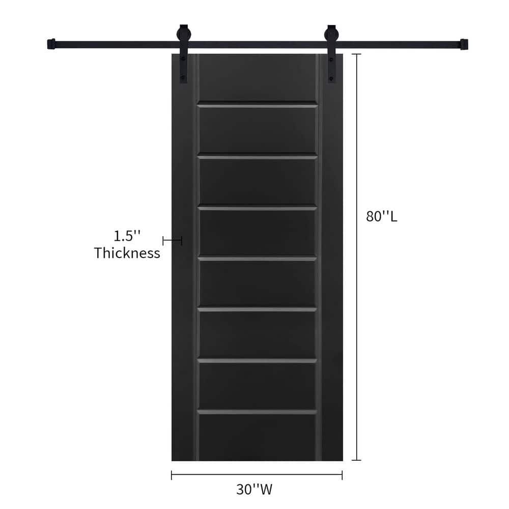 Modern Eight Panel 30 in. x 80 in. MDF Black Barn Sliding Door With Hardware kit price history on PriceWatchPro
