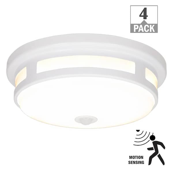 11 in. White Motion Sensing LED Flush Mount Indoor Outdoor Ceiling Light Adjustable CCT 830LM 11.5W (4-Pack)