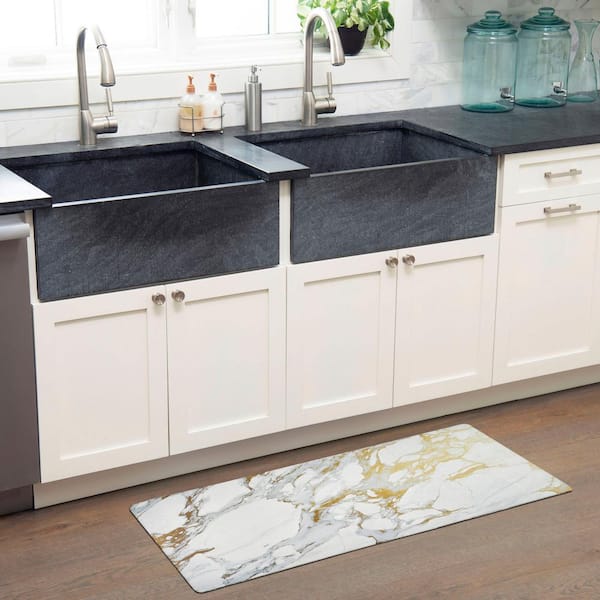 Cozy Living Modern Marble Gold 20 in. x 36 in. Anti Fatigue Kitchen Mat