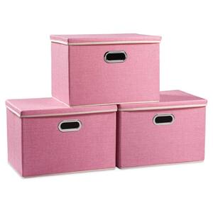 35 qt. Fabric Collapsible Storage Bin with Lid in Pink (3-Pack)