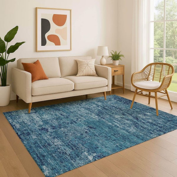 Mayfield Premium Machine Washable Abstract AMF1723 Denim 8 ft. x 10 ft. Area Rug