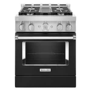 30 in. 4.1 cu. ft. Smart Commercial-Style Gas Range with Self-Cleaning and True Convection in Imperial Black