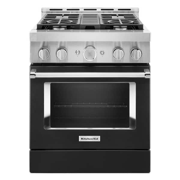 KitchenAid 30 in. 4.1 cu. ft. Smart Commercial-Style Gas Range with Self-Cleaning and True Convection in Imperial Black