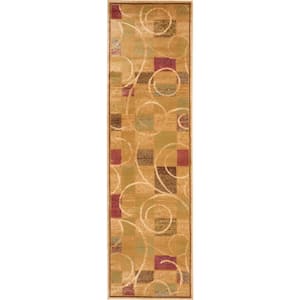 Expressions Beige 2 ft. x 6 ft. Geometric Contemporary Kitchen Runner Area Rug
