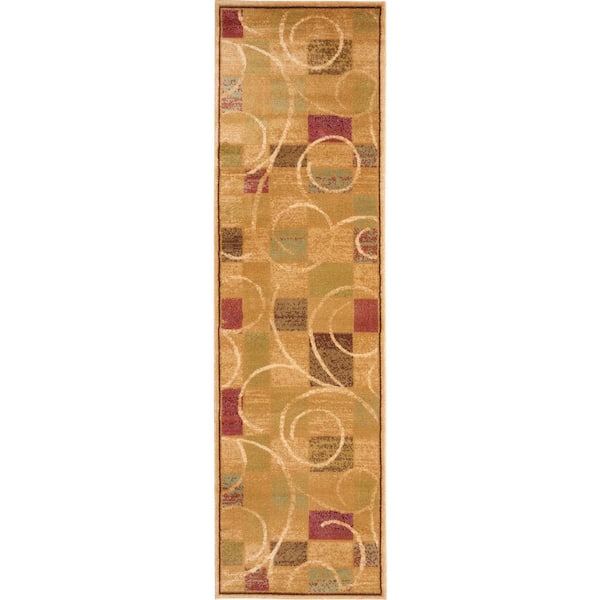 Nourison Expressions Beige 2 ft. x 6 ft. Geometric Contemporary Kitchen Runner Area Rug