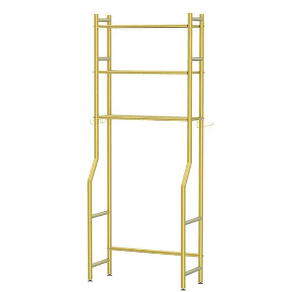 3-Tier 26 in. W x 64 in. H x 11.8 in. D Gold Over the Toilet Storage with 4 Hooks for Bathroom